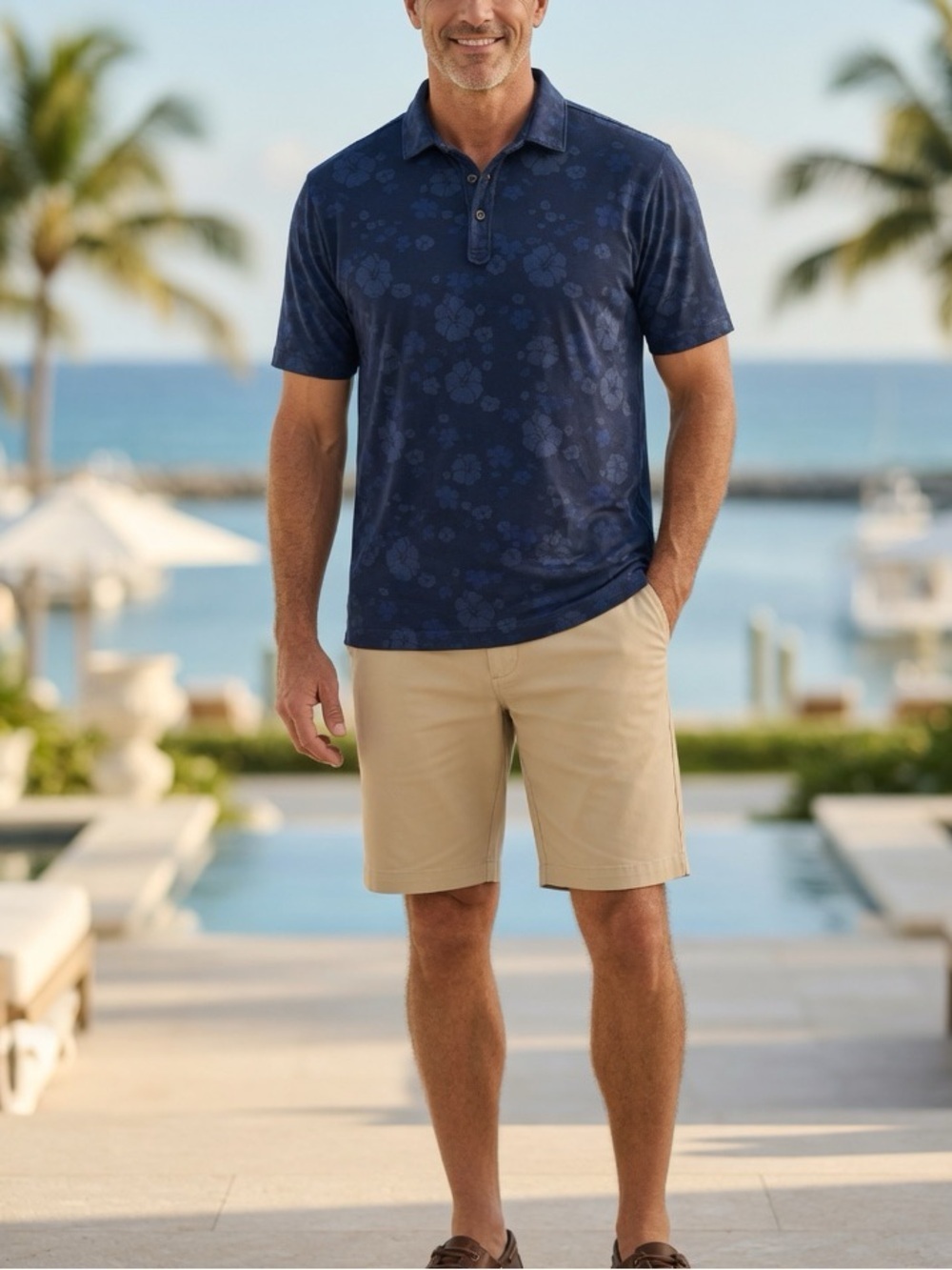 Tommy Bahama Navy Blue Floral Pima Cotton Polo XL